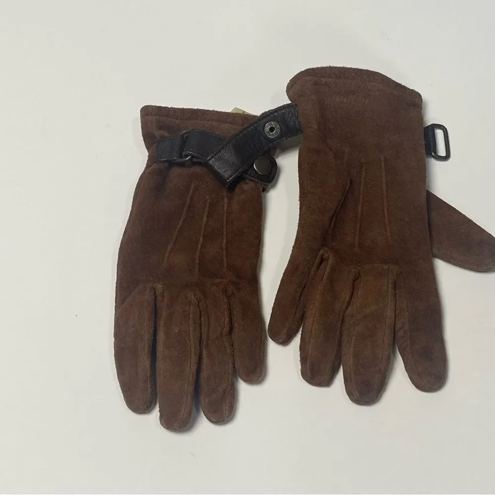 Women's Classic Chic Brown Suede Leather Gloves Size Small